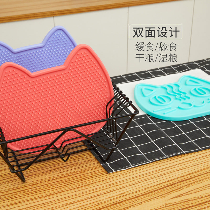 KFX-1238461 Double-Sided Slow Feed Licking Mat for Cats and Small Dogs in Macaron Green, Delicious Purple, Coral Red