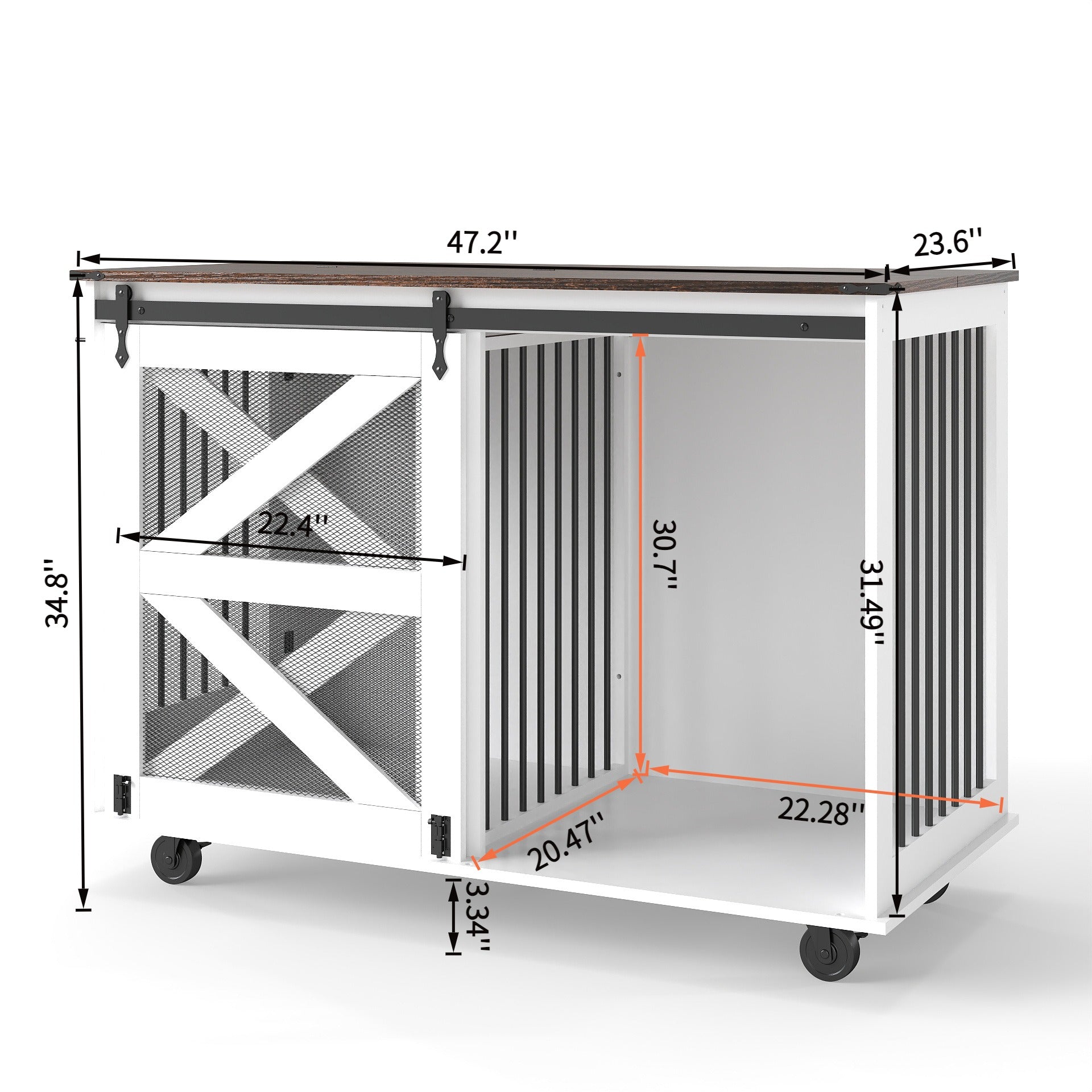 KFX-1238717 Multi-Functional Mobile Dog Crate with Flip-Top Feeding Door, Dual Access, 5 Caster System and Side Hooks