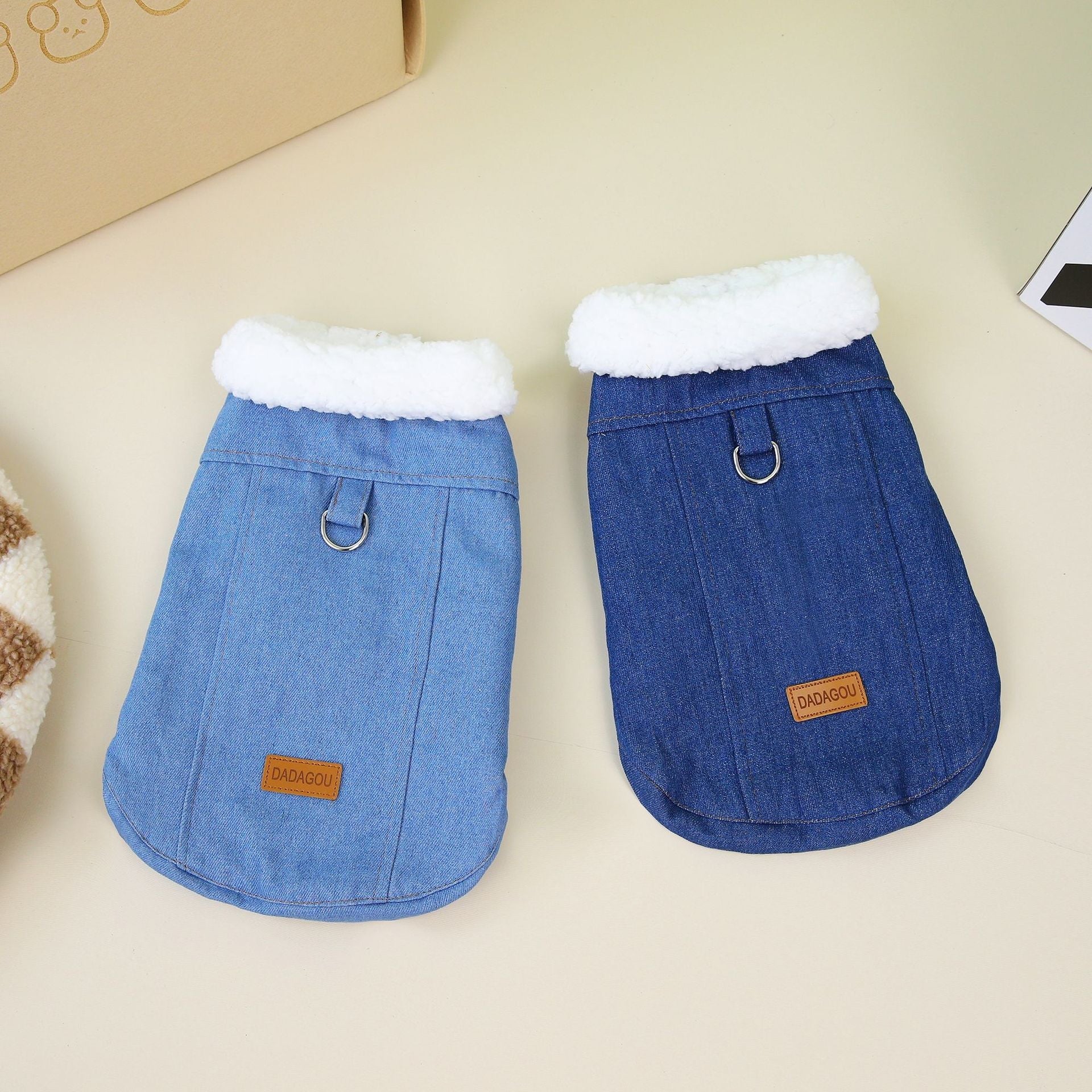 KFX-1239101 Denim Cotton Dog Coat in Dark Blue and Light Blue for Corgis, Available in Multiple Sizes