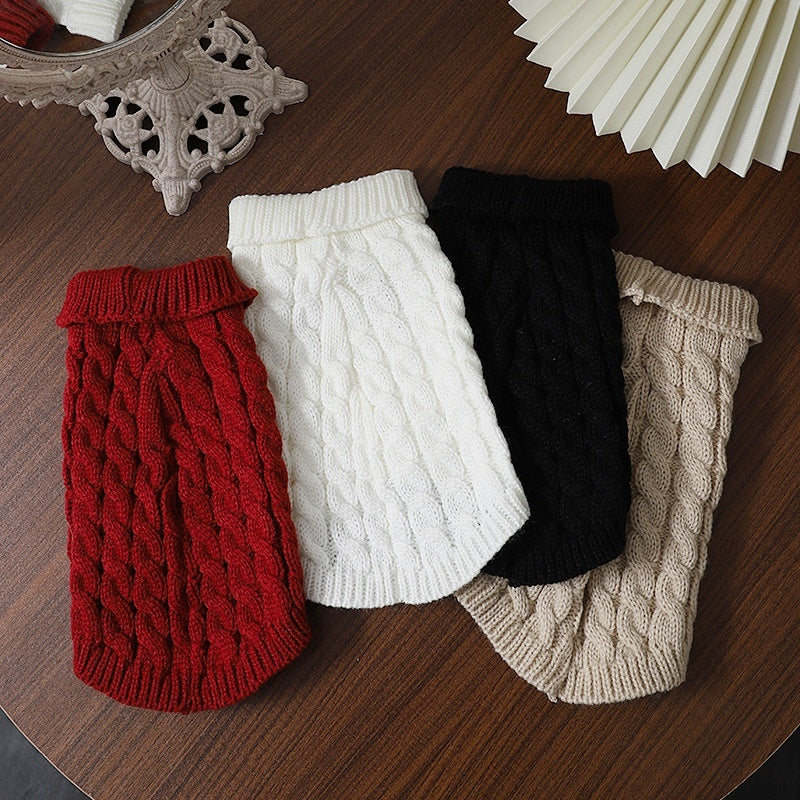 KFX-1240253 Cozy Cable-Knit Pet Sweater in Black, Wine Red, White, and Khaki