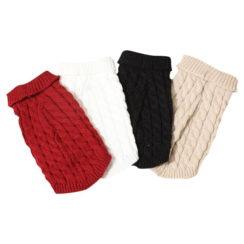 KFX-1240253 Cozy Cable-Knit Pet Sweater in Black, Wine Red, White, and Khaki