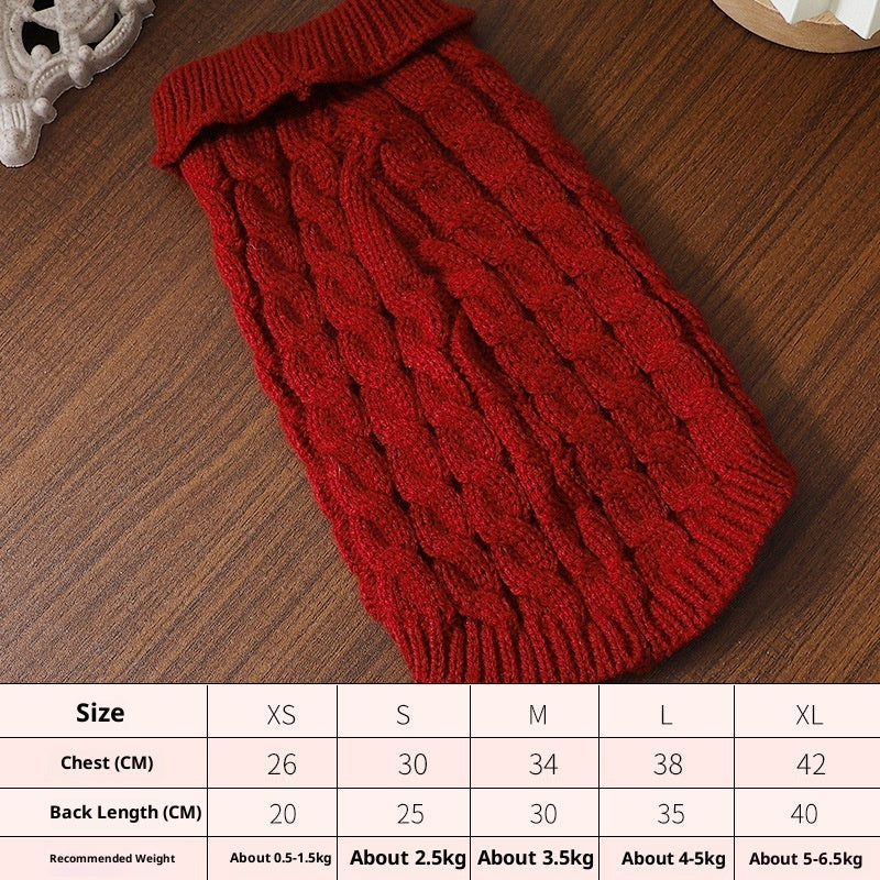 KFX-1240253 Cozy Cable-Knit Pet Sweater in Black, Wine Red, White, and Khaki