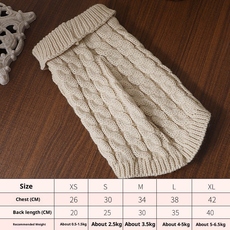 KFX-1240253 Cozy Cable-Knit Pet Sweater in Black, Wine Red, White, and Khaki