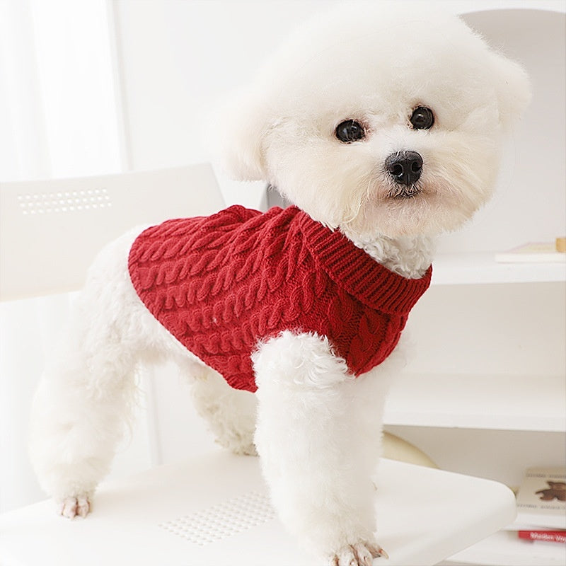 KFX-1240253 Cozy Cable-Knit Pet Sweater in Black, Wine Red, White, and Khaki