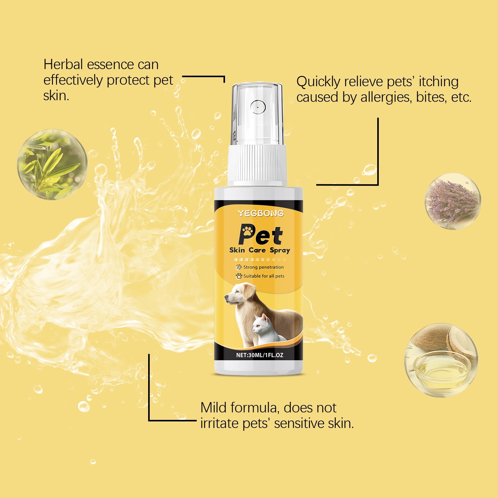 KFX-1240509 Gentle Care Pet Skin Spray for Dogs with Natural Oils and Antibacterial Properties - 30ml