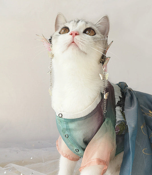 KFX-1241021 Spring Breeze Cat Hanfu Costume in Ripe Lychee Color - Perfect for Stylish Pets
