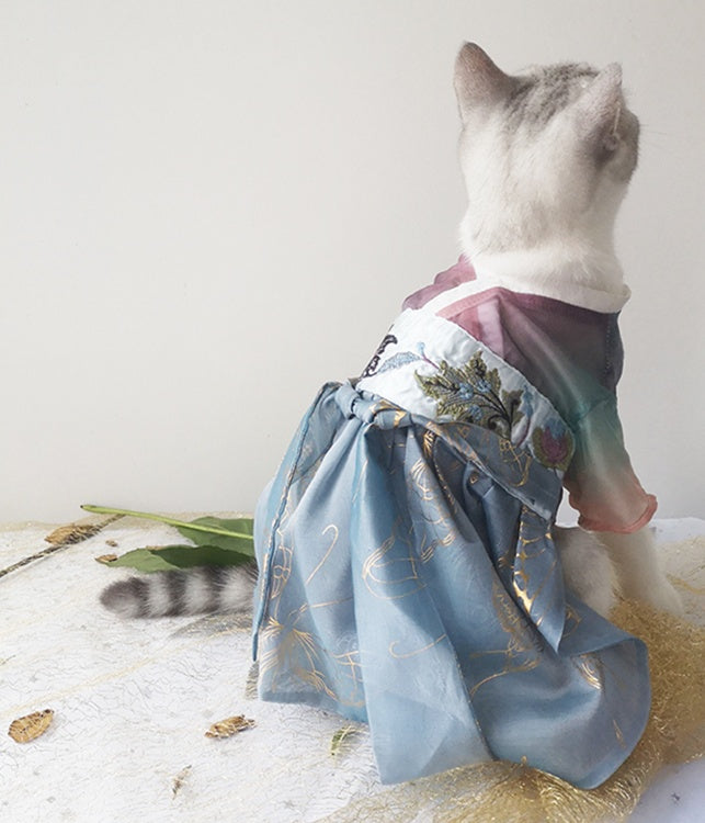 KFX-1241021 Spring Breeze Cat Hanfu Costume in Ripe Lychee Color - Perfect for Stylish Pets