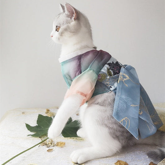 KFX-1241021 Spring Breeze Cat Hanfu Costume in Ripe Lychee Color - Perfect for Stylish Pets