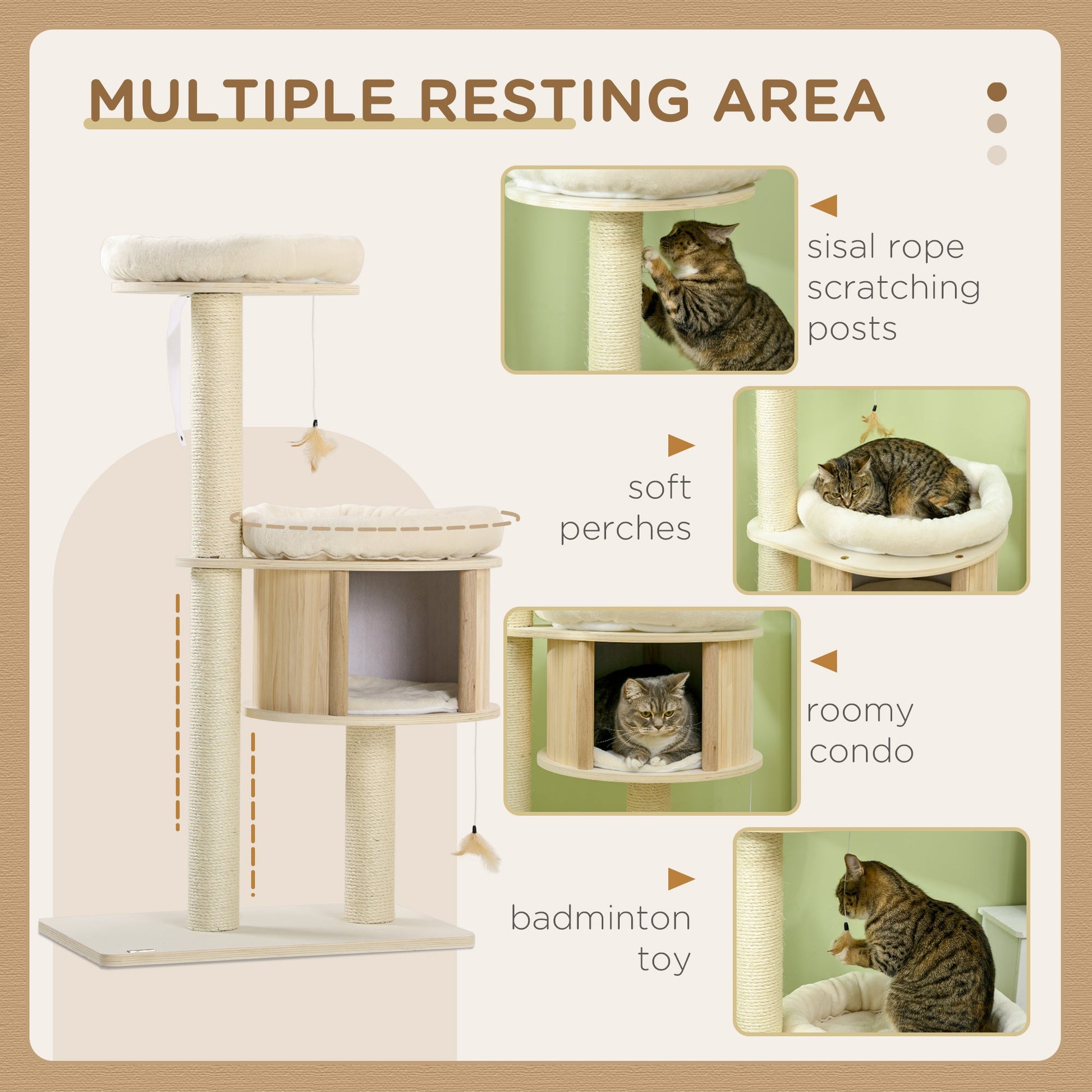 KFX-1243709 Multi-Level Cat Tree with Platforms, Scratch Posts, and Cozy Condo for Cats Under 9 lbs