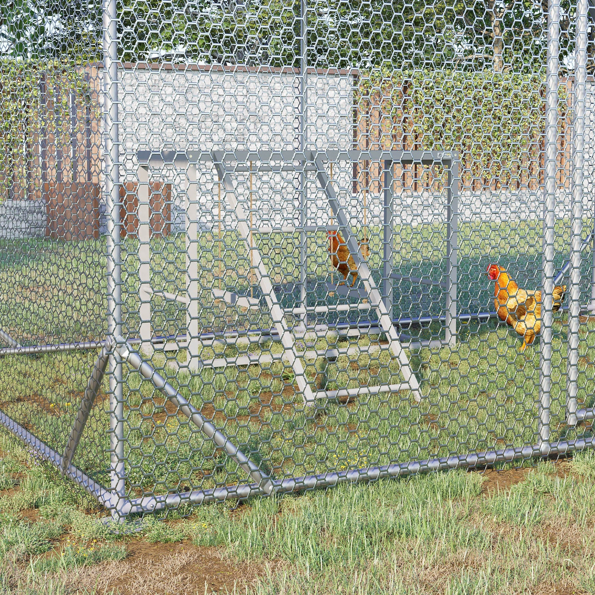 KFX-1244093 Wooden Chicken Activity Playset with Swings, Perches & Ladder for 3–4 Birds - Gray