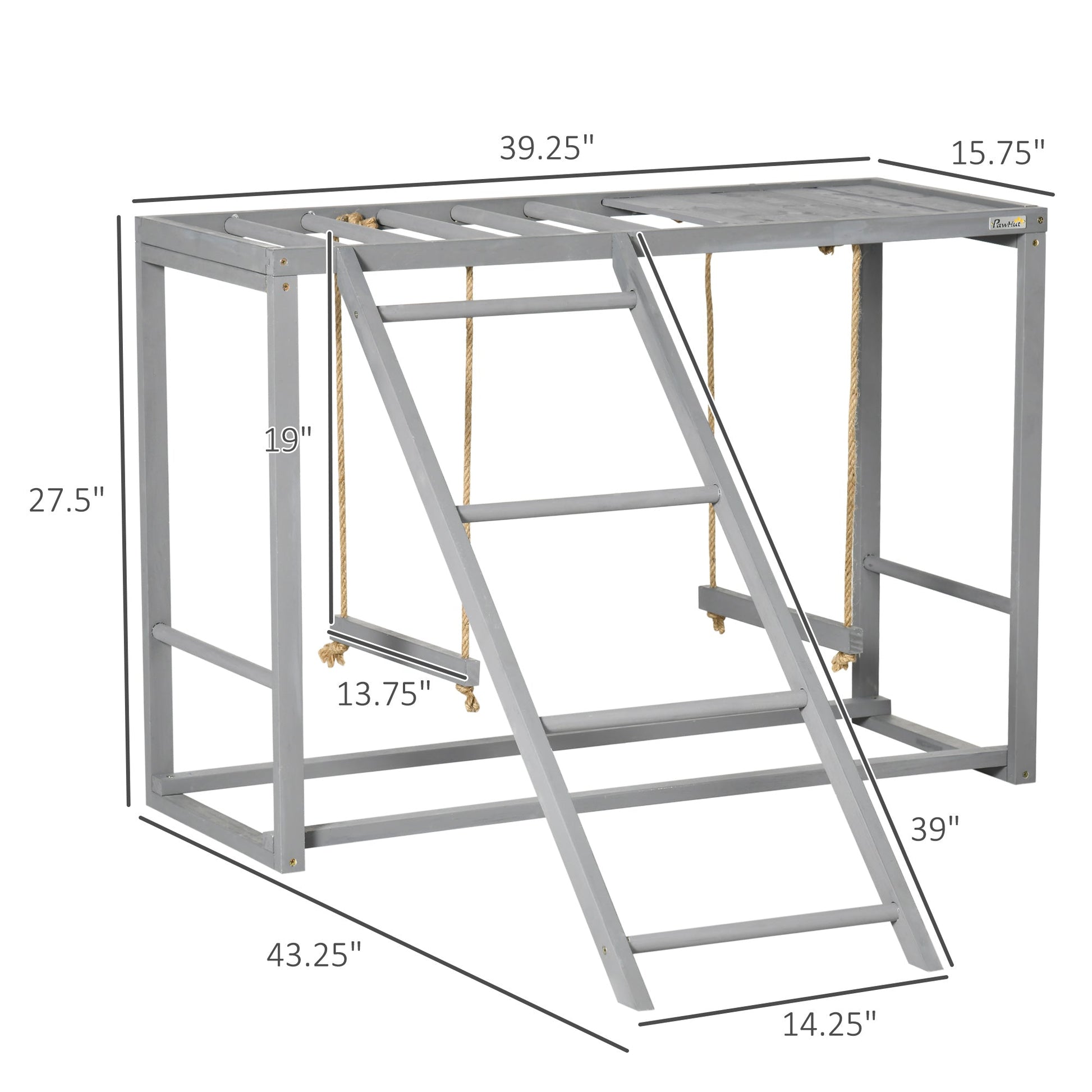 KFX-1244093 Wooden Chicken Activity Playset with Swings, Perches & Ladder for 3–4 Birds - Gray