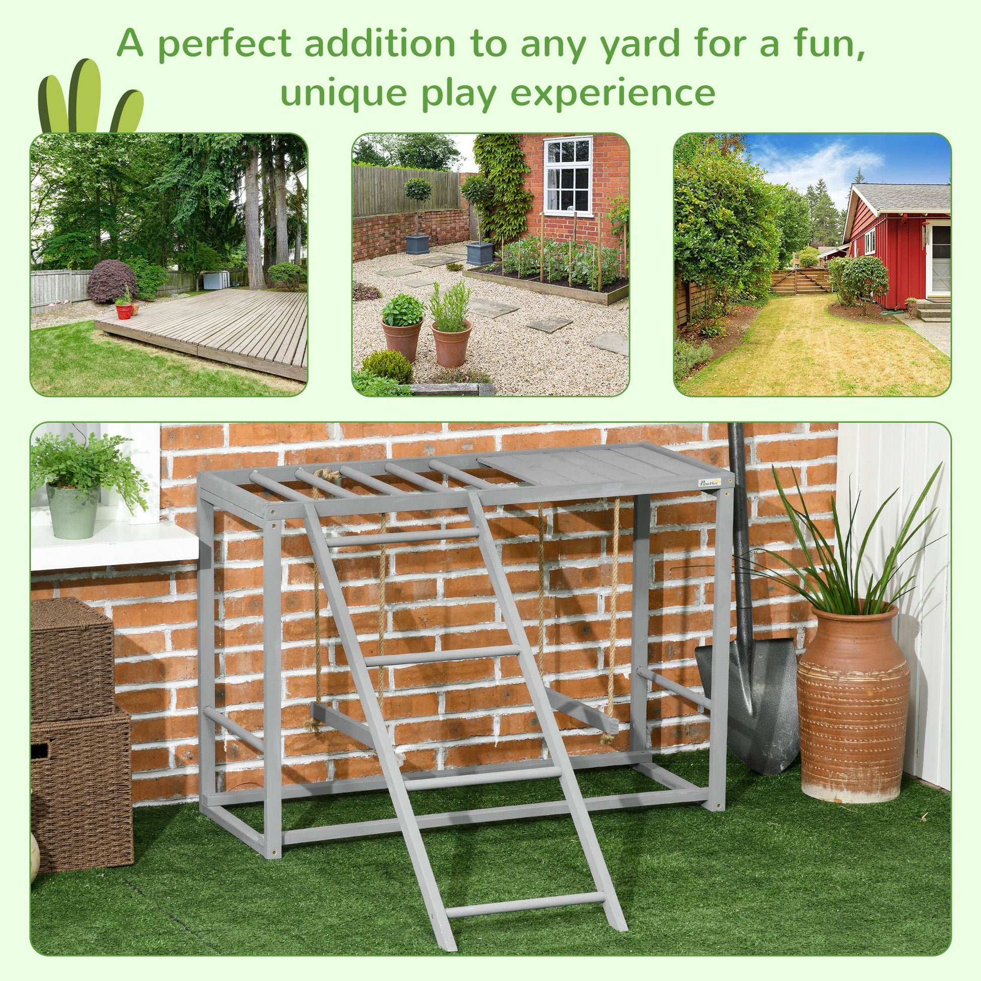 KFX-1244093 Wooden Chicken Activity Playset with Swings, Perches & Ladder for 3–4 Birds - Gray