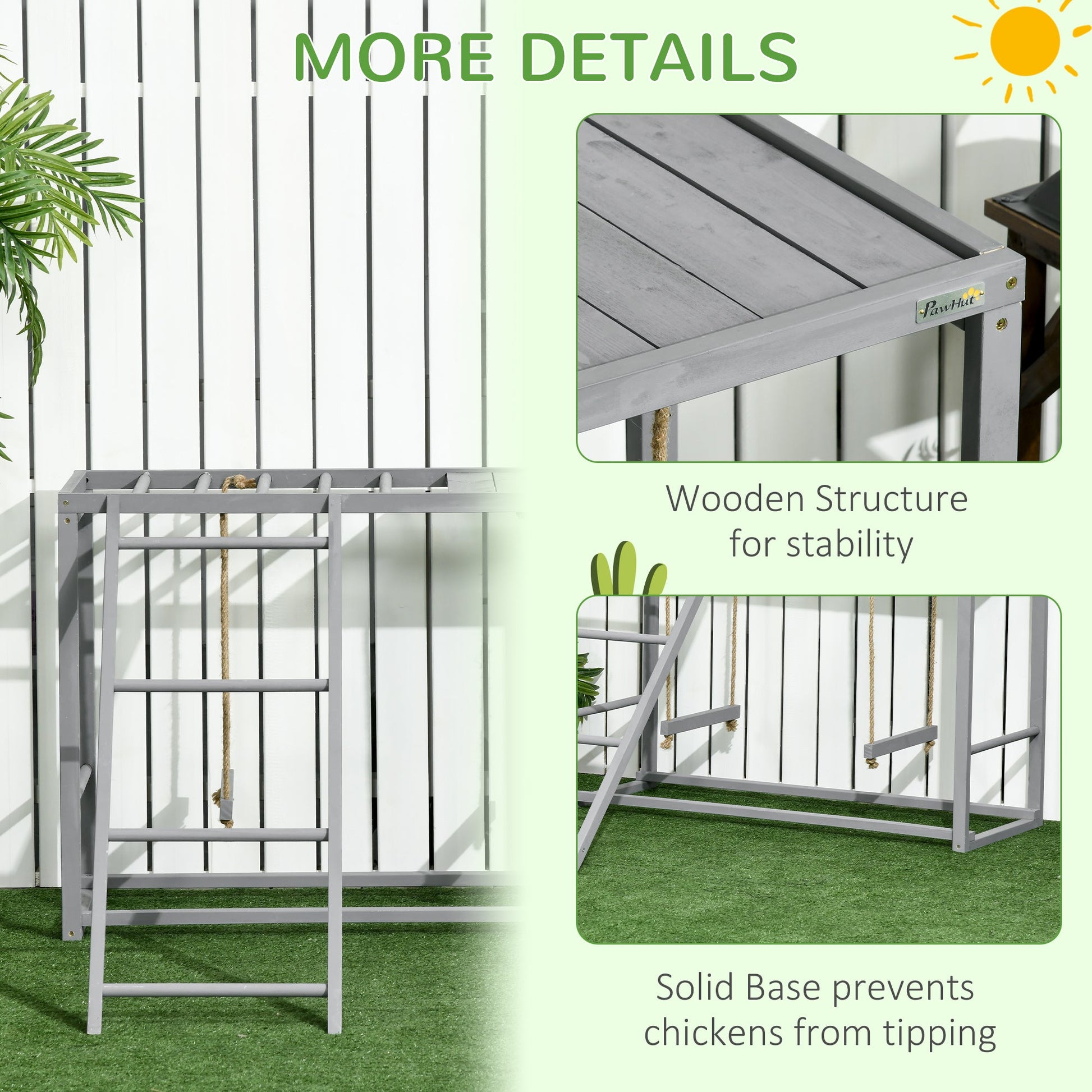 KFX-1244093 Wooden Chicken Activity Playset with Swings, Perches & Ladder for 3–4 Birds - Gray