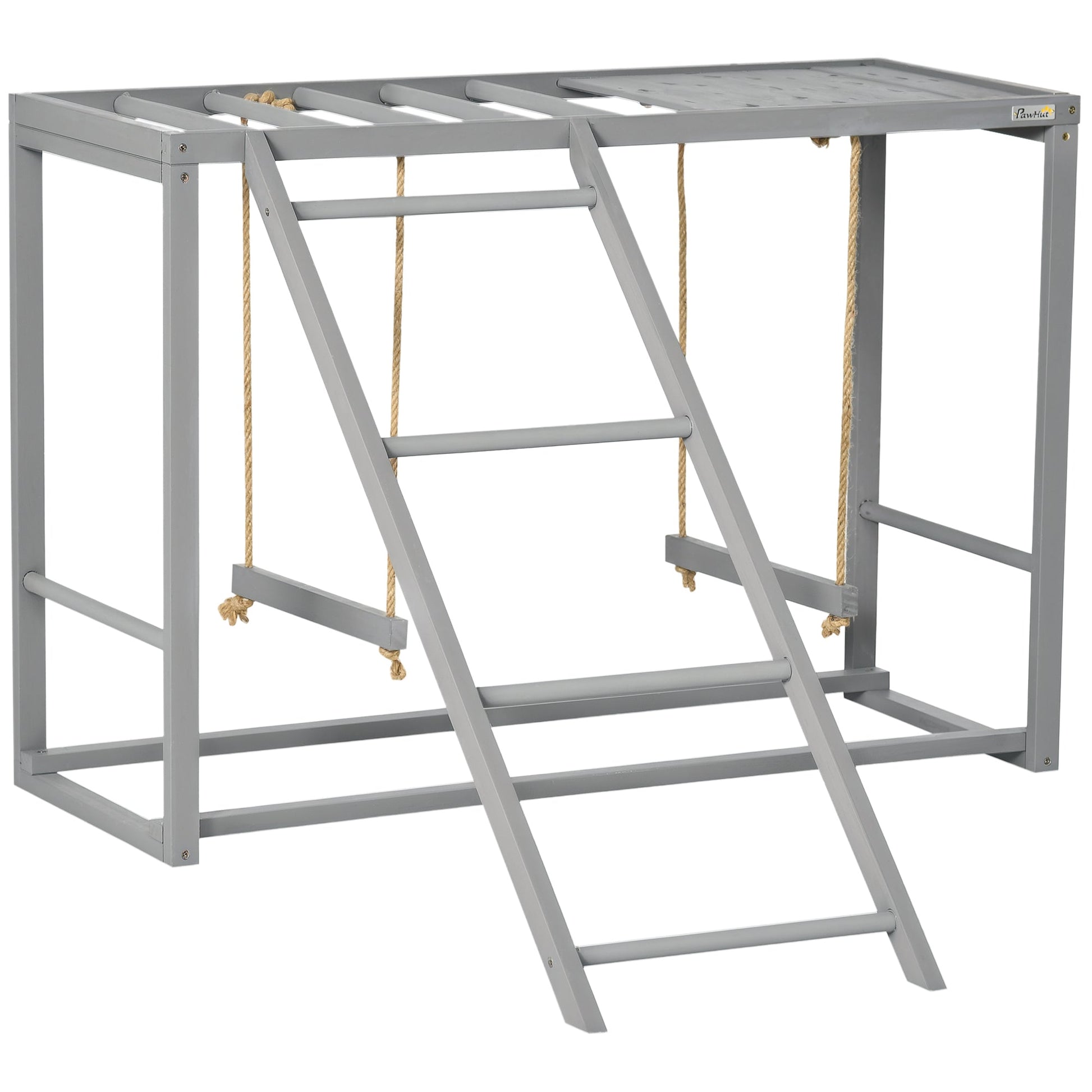 KFX-1244093 Wooden Chicken Activity Playset with Swings, Perches & Ladder for 3–4 Birds - Gray