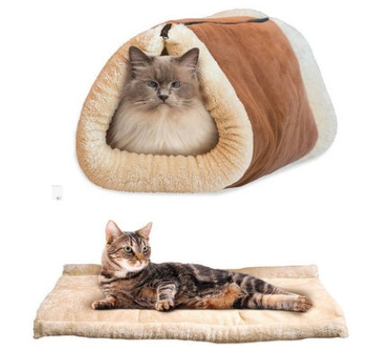 KFX-1244477 Cozy Cat Tunnel Sleeping Bag Nest with Crinkle Sound – Suede and Plush Fabric, 90x75cm