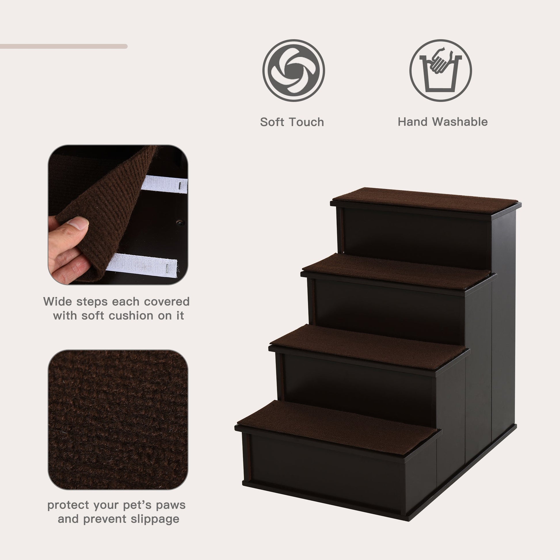 KFX-1245885 Cushioned Pet Stairs for Small Dogs and Cats Up to 22 lbs - Brown with Removable Cover
