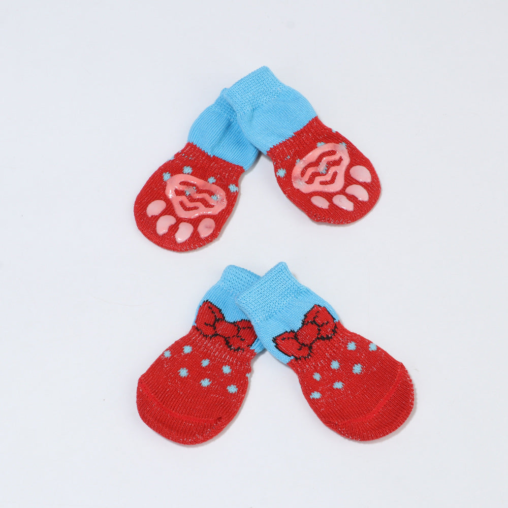 KFX-1247037 Breathable Cotton and Spandex Pet Indoor Socks with Anti-Slip and Scratch Protection