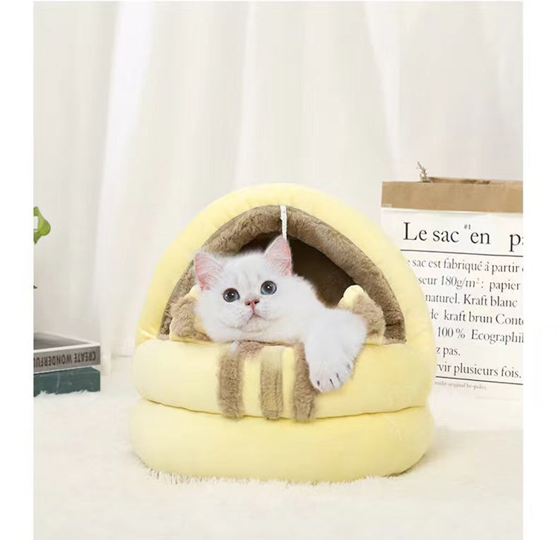 KFX-1247677 Summer Comfort Cat Nest Bed - Semi-Enclosed Cozy Hideaway for Cats