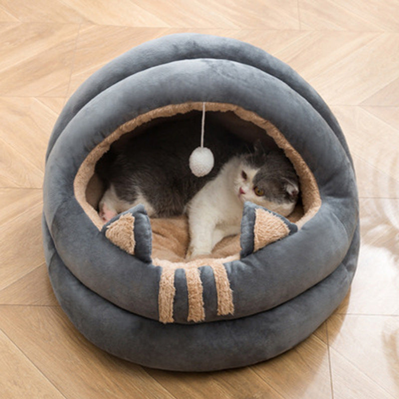 KFX-1247677 Summer Comfort Cat Nest Bed - Semi-Enclosed Cozy Hideaway for Cats