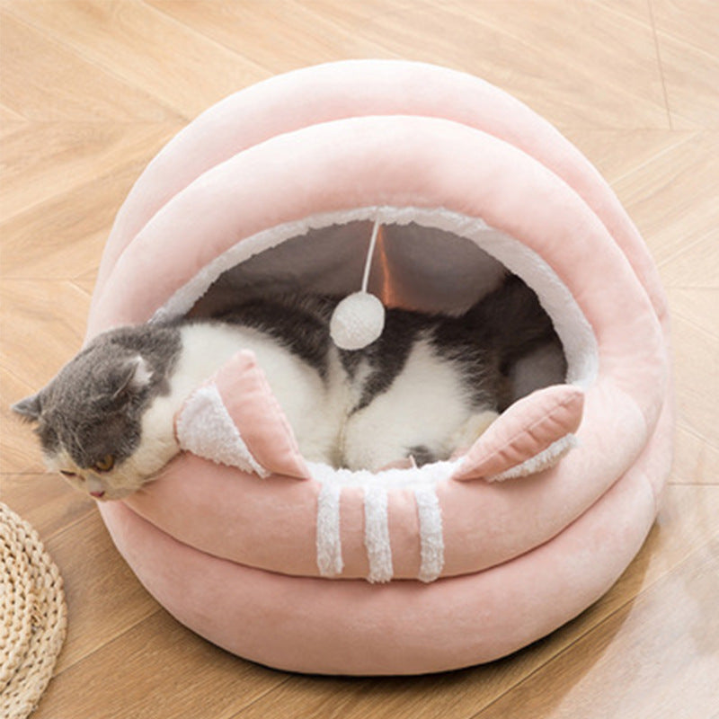 KFX-1247677 Summer Comfort Cat Nest Bed - Semi-Enclosed Cozy Hideaway for Cats