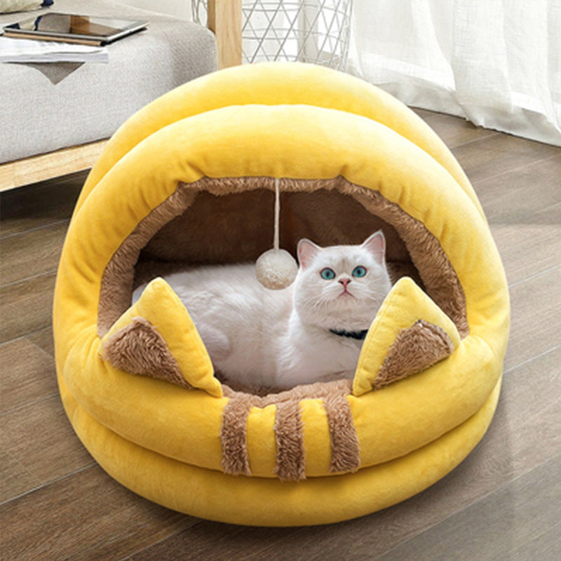 KFX-1247677 Summer Comfort Cat Nest Bed - Semi-Enclosed Cozy Hideaway for Cats