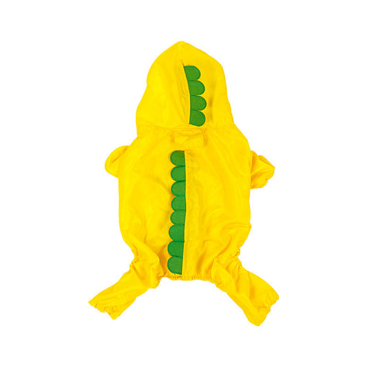 KFX-1247805 Yellow Waterproof Dinosaur Raincoat for Pets - Four-Legged Fit Available in Multiple Sizes