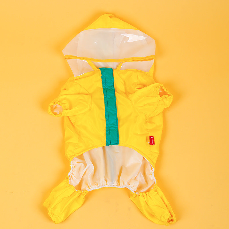KFX-1247805 Yellow Waterproof Dinosaur Raincoat for Pets - Four-Legged Fit Available in Multiple Sizes