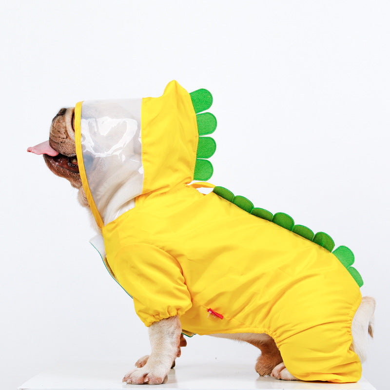 KFX-1247805 Yellow Waterproof Dinosaur Raincoat for Pets - Four-Legged Fit Available in Multiple Sizes