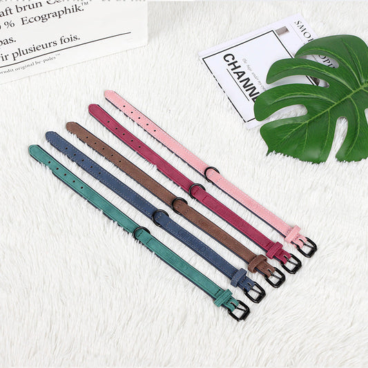 KFX-1248189 Adjustable PU Leather Pet Collar in Dark Green, Dark Blue, Wine Red, Nude Pink, Brown, and Gray