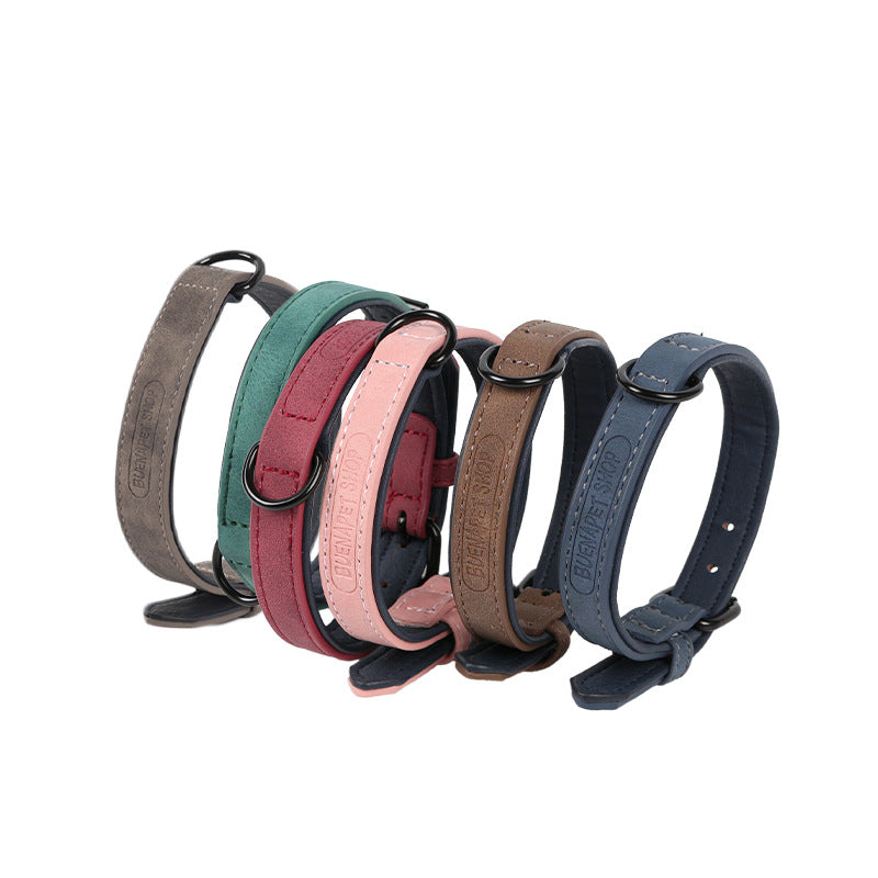 KFX-1248189 Adjustable PU Leather Pet Collar in Dark Green, Dark Blue, Wine Red, Nude Pink, Brown, and Gray
