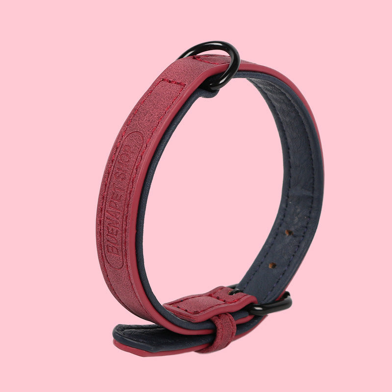 KFX-1248189 Adjustable PU Leather Pet Collar in Dark Green, Dark Blue, Wine Red, Nude Pink, Brown, and Gray