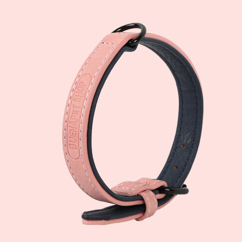KFX-1248189 Adjustable PU Leather Pet Collar in Dark Green, Dark Blue, Wine Red, Nude Pink, Brown, and Gray