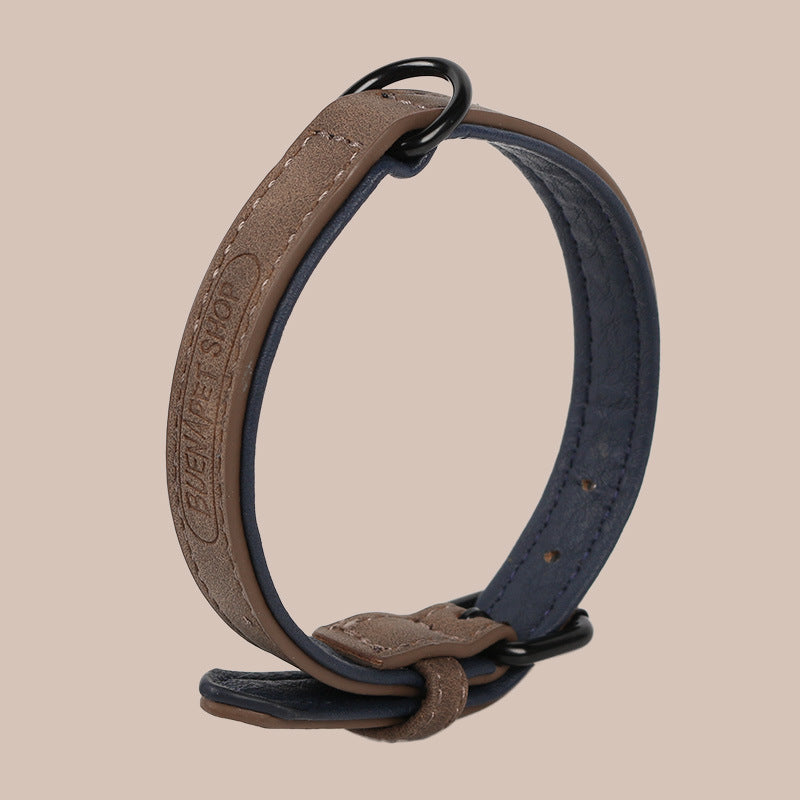 KFX-1248189 Adjustable PU Leather Pet Collar in Dark Green, Dark Blue, Wine Red, Nude Pink, Brown, and Gray