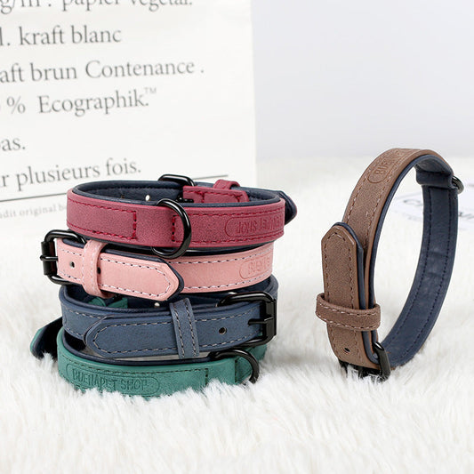KFX-1248189 Adjustable PU Leather Pet Collar in Dark Green, Dark Blue, Wine Red, Nude Pink, Brown, and Gray