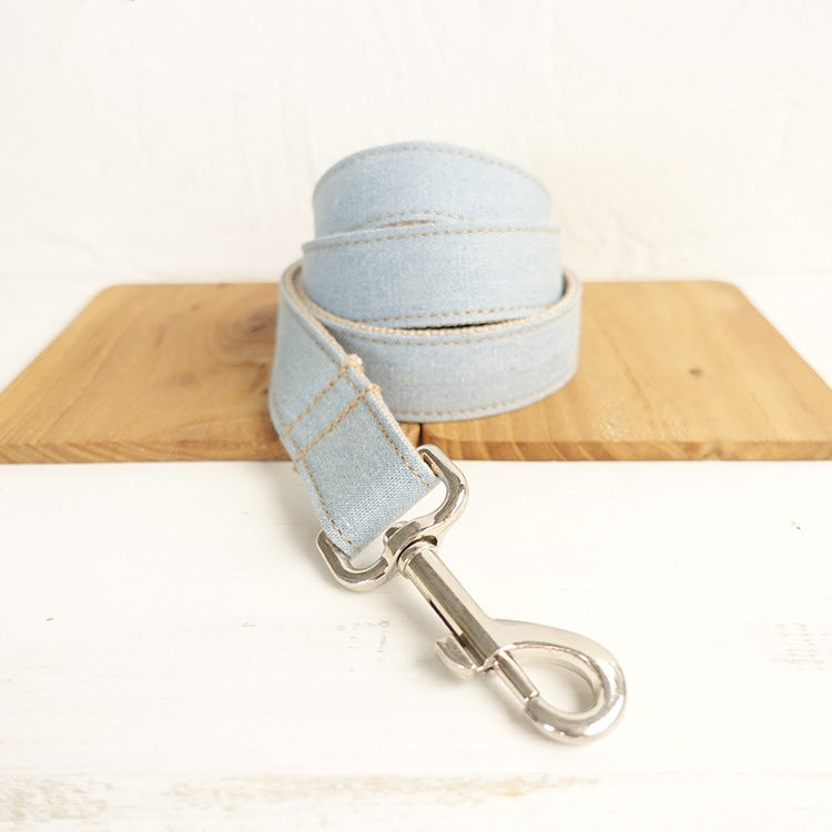 KFX-1249981 Light Blue Denim Dog Leash with Adjustable Collar - Multiple Sizes Available