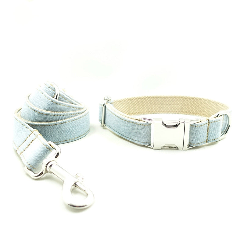 KFX-1249981 Light Blue Denim Dog Leash with Adjustable Collar - Multiple Sizes Available