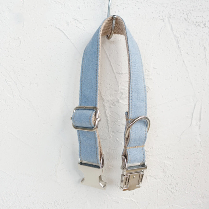 KFX-1249981 Light Blue Denim Dog Leash with Adjustable Collar - Multiple Sizes Available