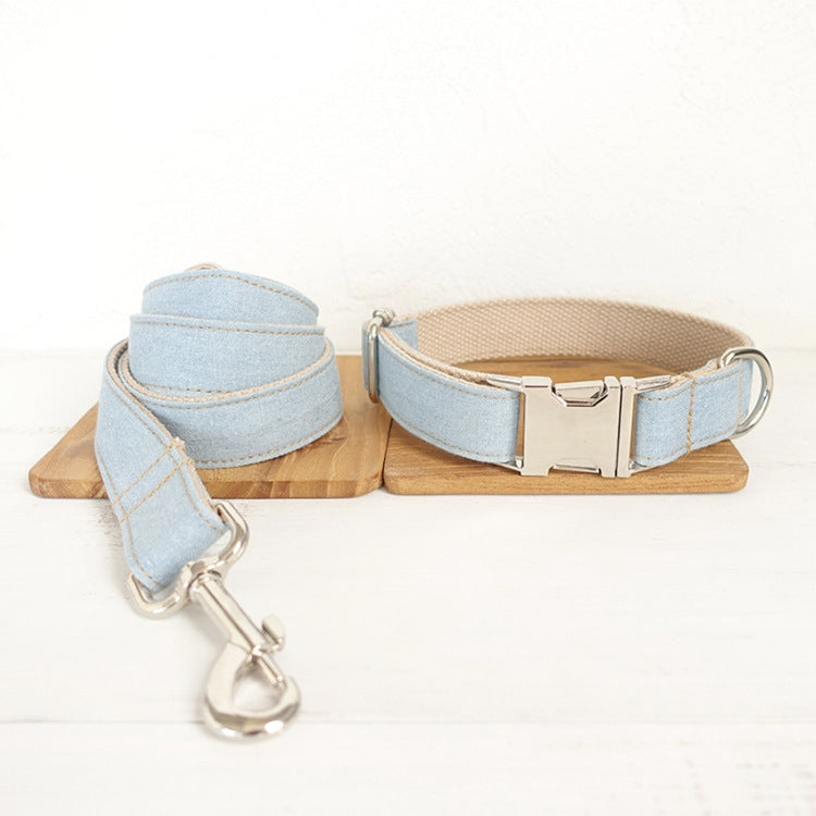 KFX-1249981 Light Blue Denim Dog Leash with Adjustable Collar - Multiple Sizes Available