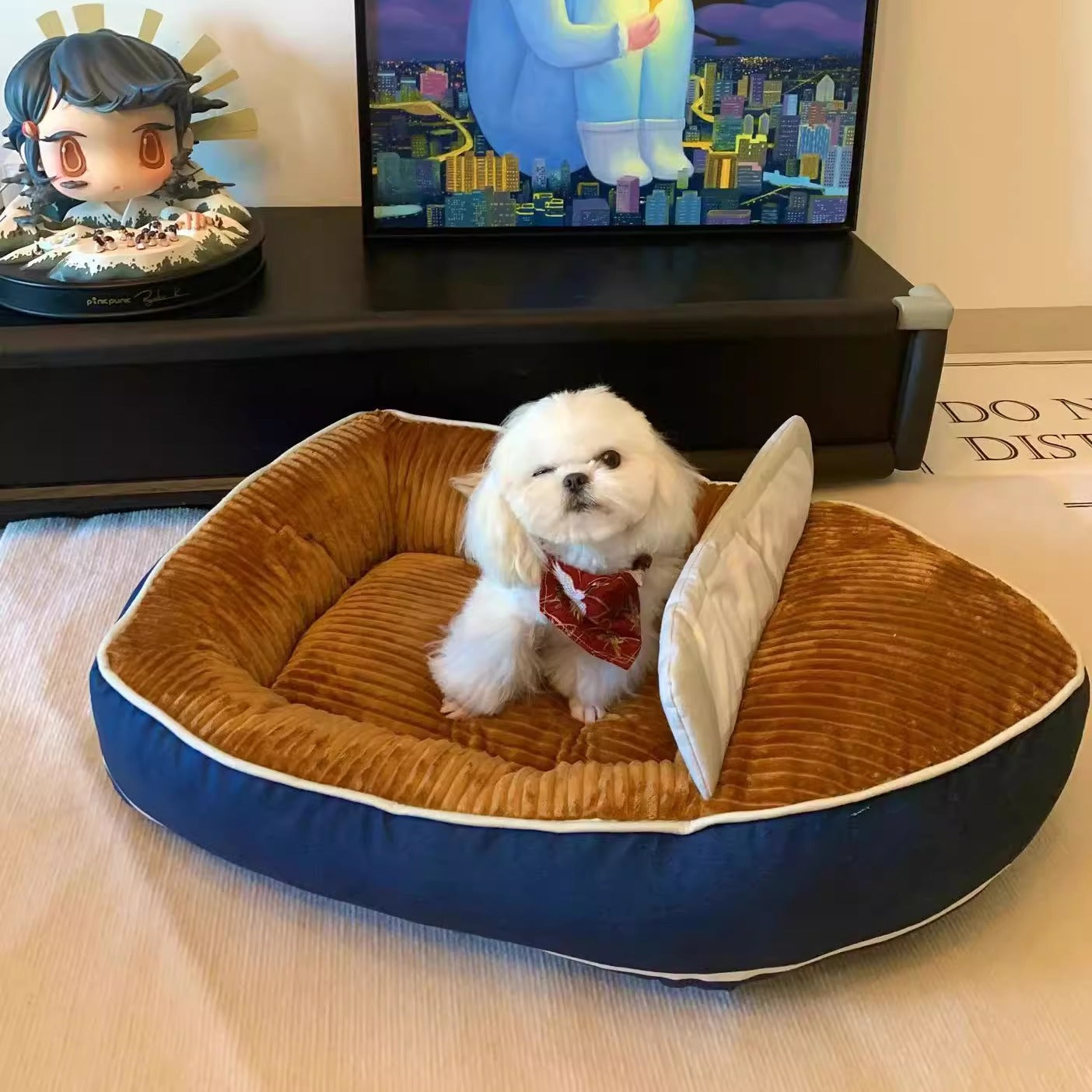 KFX-1250237 Boat-shaped Four-season Pet Nest Dog Bed with Soft Corduroy and PP Cotton Lining, Coffee Color Options