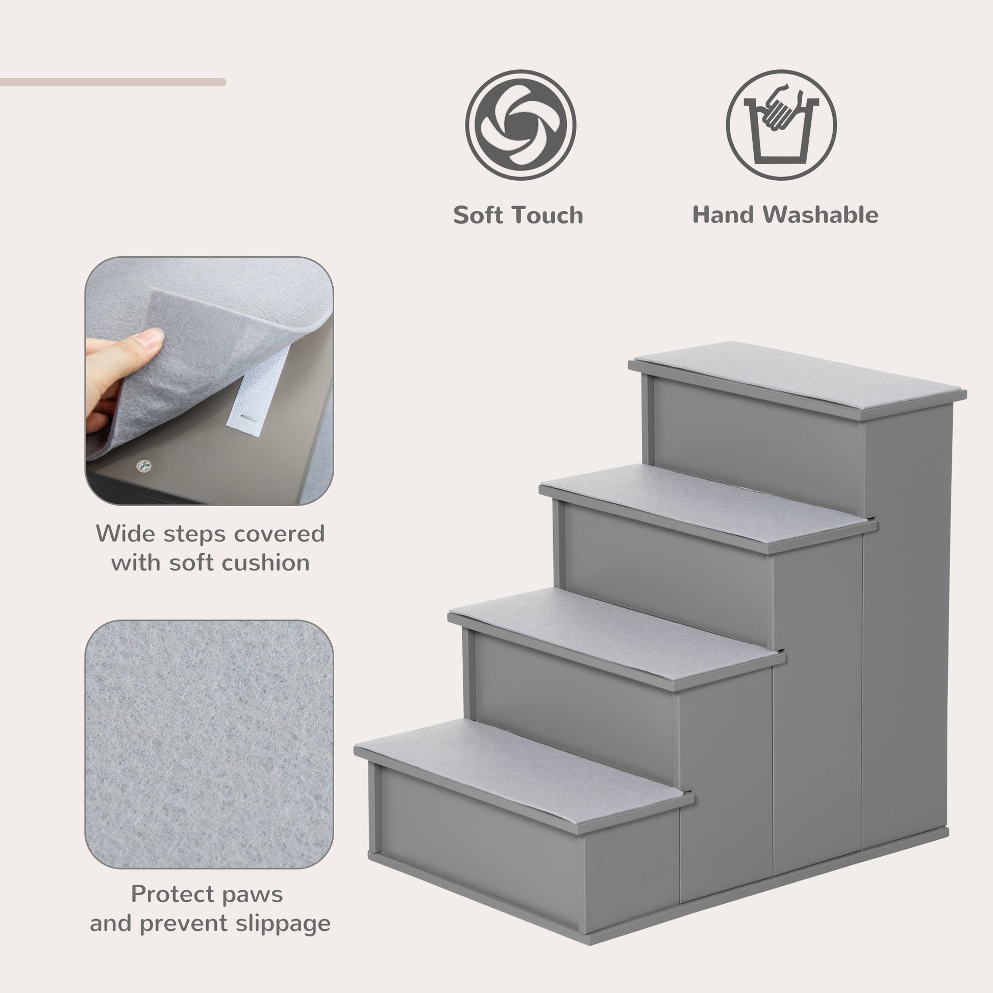 KFX-1251645 Small Pet Stairs with Cushioned Cover, 15.75" L x 23.25" W x 21.25" H, Versatile for Couch or Bed Use