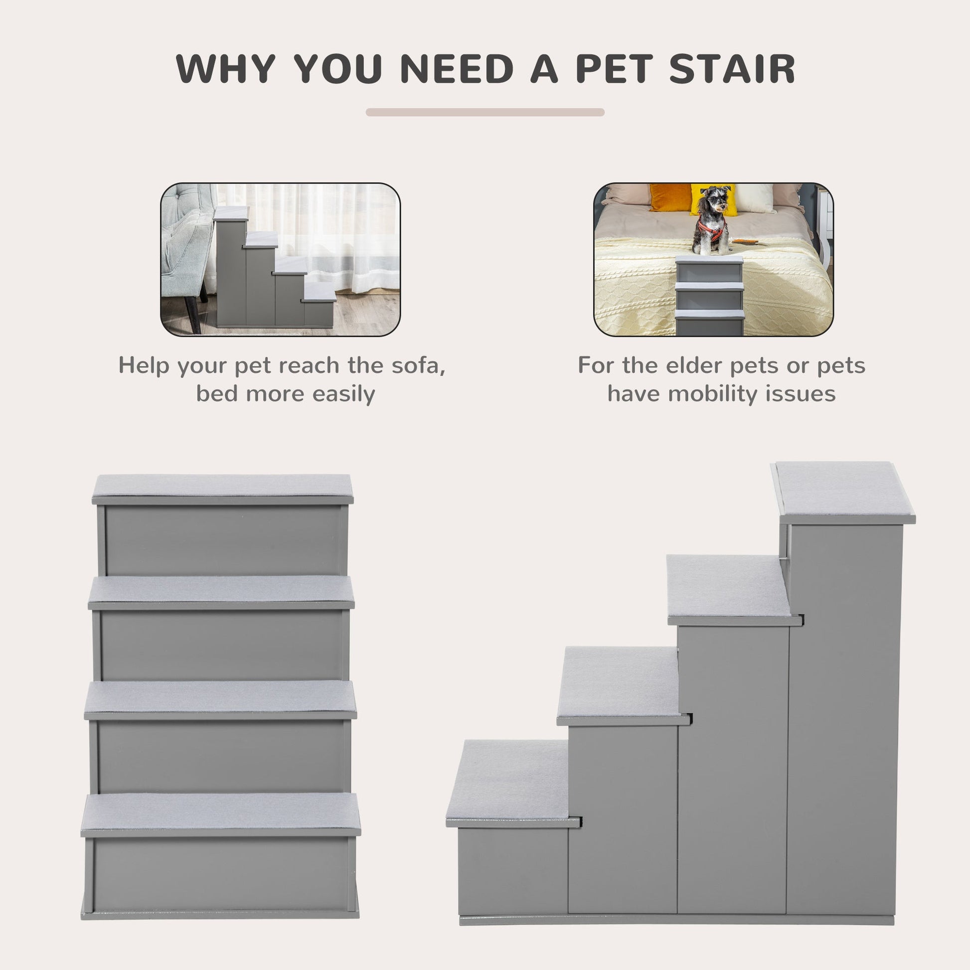 KFX-1251645 Small Pet Stairs with Cushioned Cover, 15.75" L x 23.25" W x 21.25" H, Versatile for Couch or Bed Use