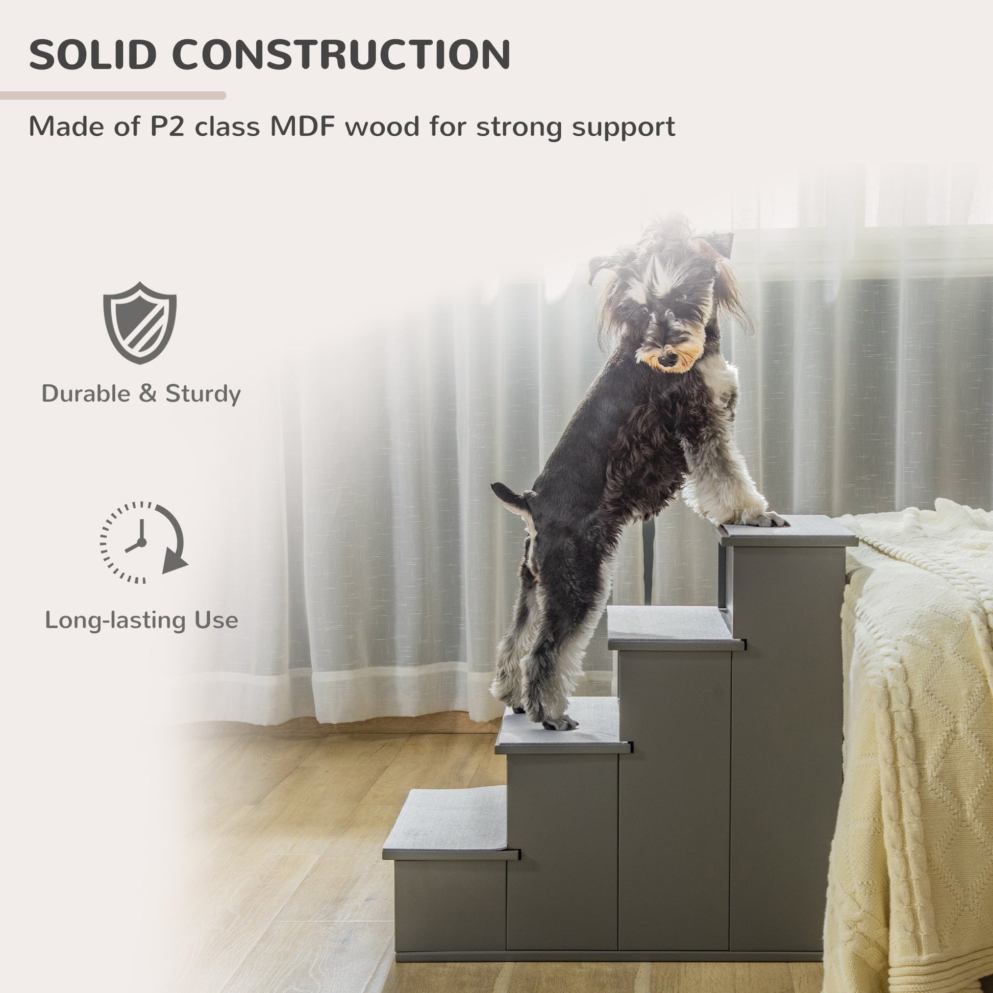 KFX-1251645 Small Pet Stairs with Cushioned Cover, 15.75" L x 23.25" W x 21.25" H, Versatile for Couch or Bed Use