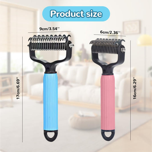 KFX-1251773 Pet Safe Dematting Comb for Dogs and Cats - Double-Sided Stainless Steel Grooming Brush for Undercoat Shedding and Detangling