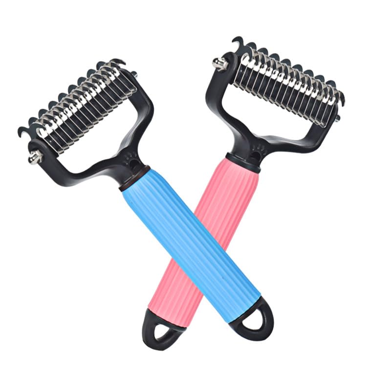 KFX-1251773 Pet Safe Dematting Comb for Dogs and Cats - Double-Sided Stainless Steel Grooming Brush for Undercoat Shedding and Detangling