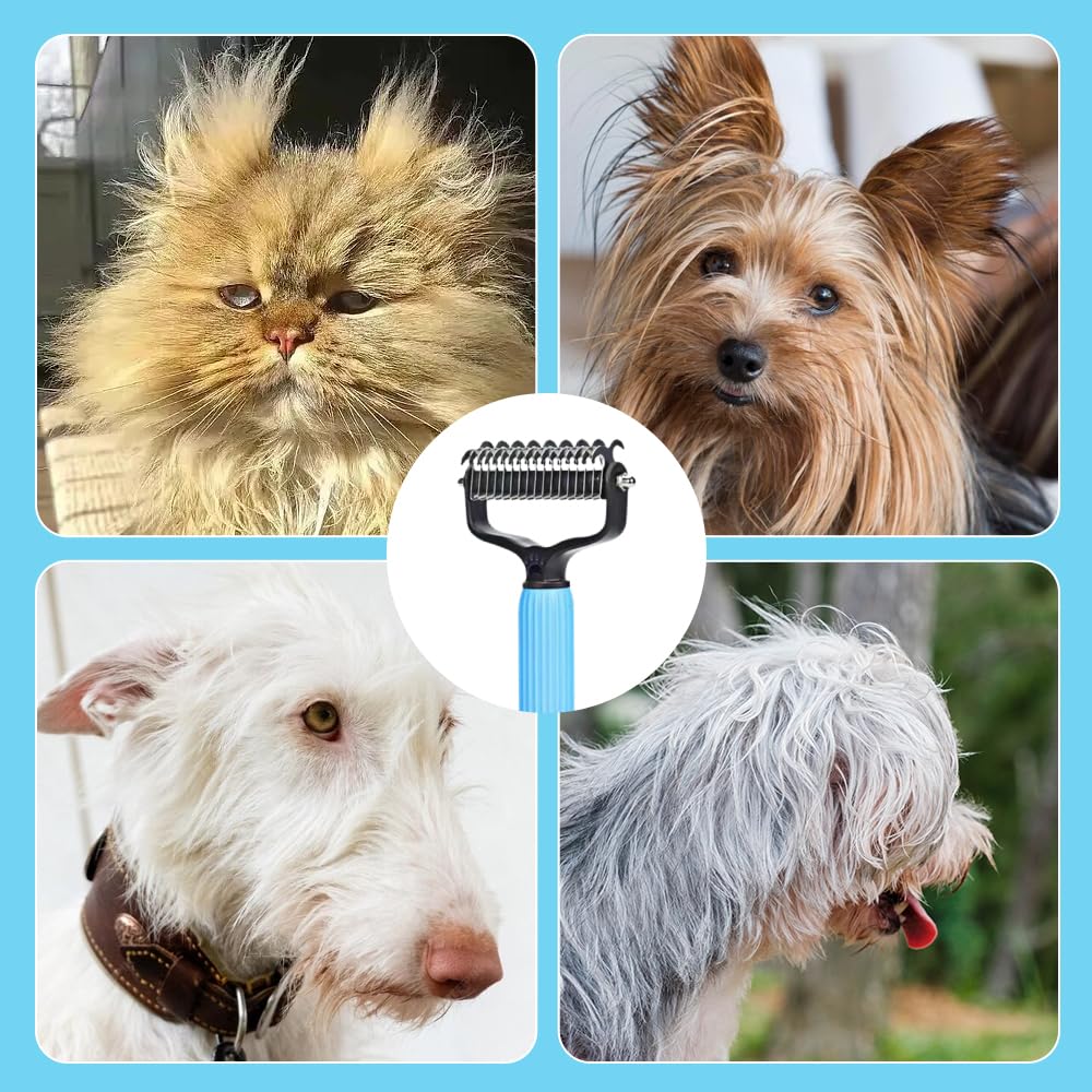 KFX-1251773 Pet Safe Dematting Comb for Dogs and Cats - Double-Sided Stainless Steel Grooming Brush for Undercoat Shedding and Detangling