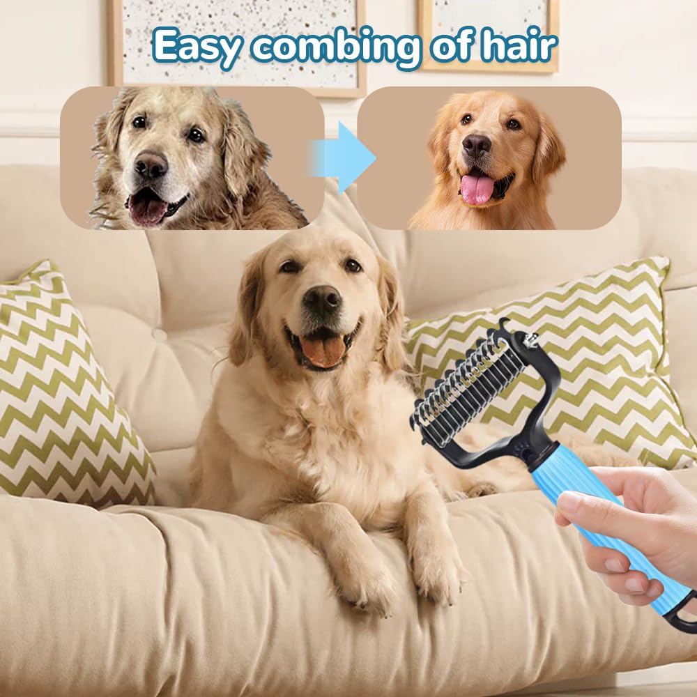 KFX-1251773 Pet Safe Dematting Comb for Dogs and Cats - Double-Sided Stainless Steel Grooming Brush for Undercoat Shedding and Detangling