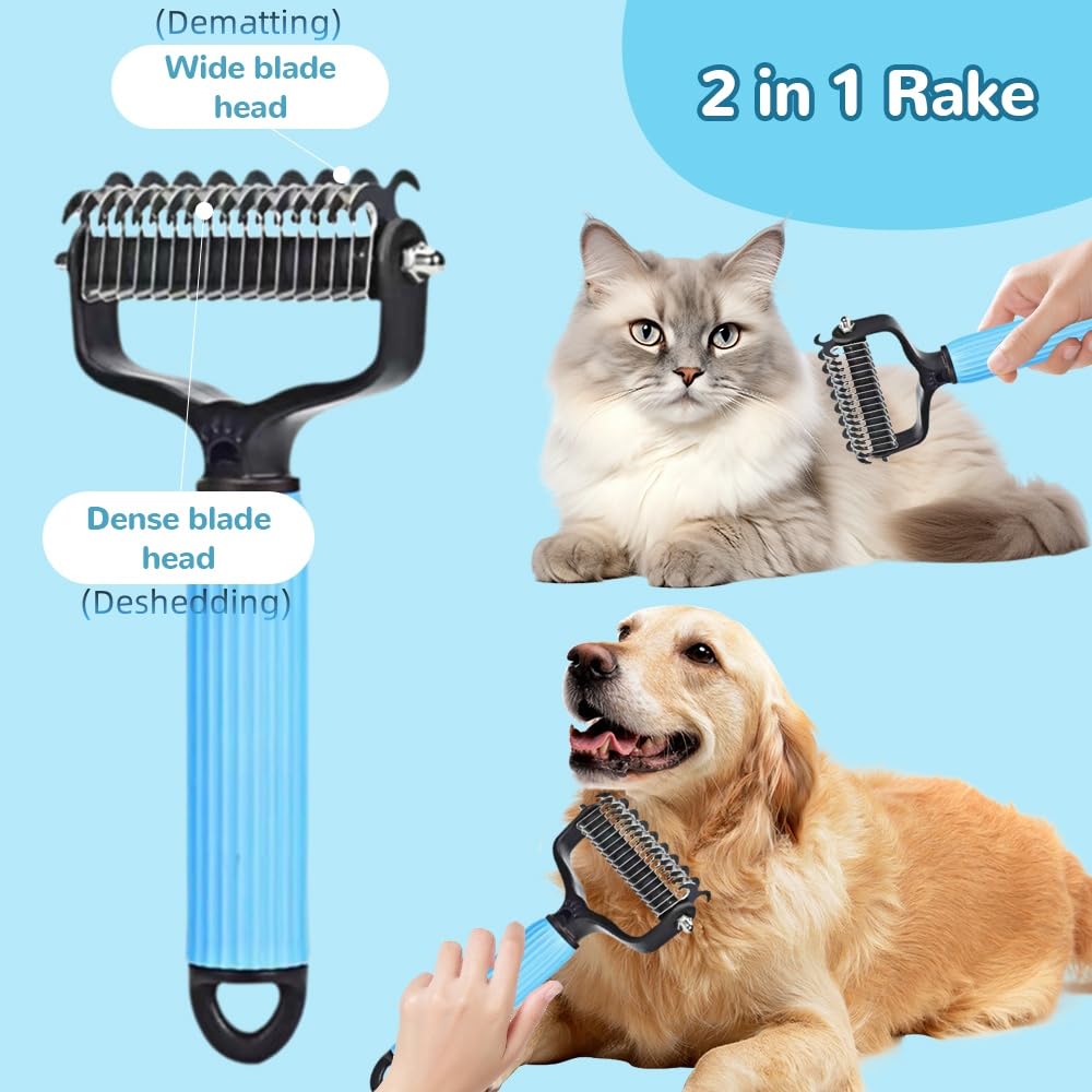 KFX-1251773 Pet Safe Dematting Comb for Dogs and Cats - Double-Sided Stainless Steel Grooming Brush for Undercoat Shedding and Detangling