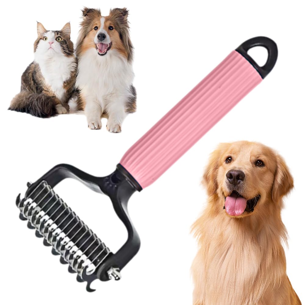KFX-1251773 Pet Safe Dematting Comb for Dogs and Cats - Double-Sided Stainless Steel Grooming Brush for Undercoat Shedding and Detangling