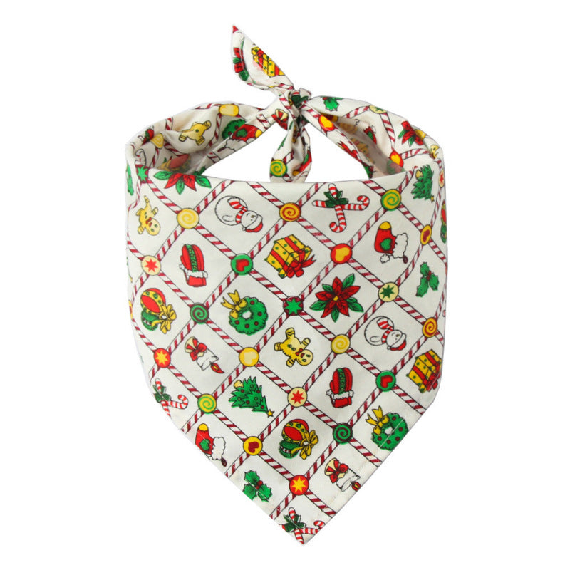 KFX-1253565 Pet Dog Christmas Print Triangle Scarf - Seasonal Styles in Cotton for Festive Pets