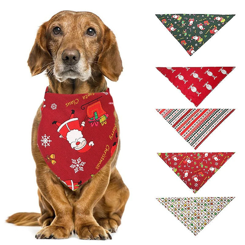 KFX-1253565 Pet Dog Christmas Print Triangle Scarf - Seasonal Styles in Cotton for Festive Pets